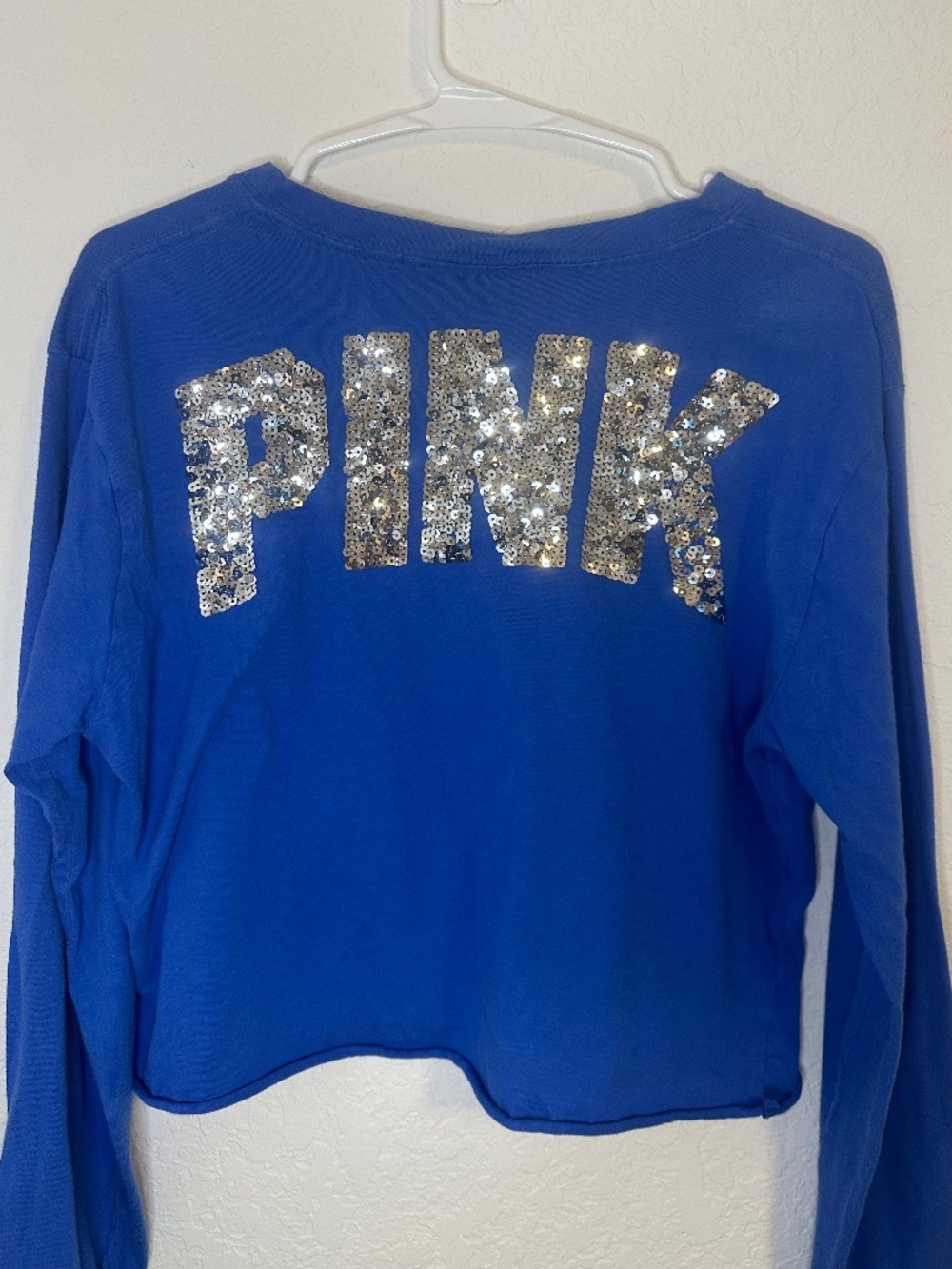 PINK Victoria's Secret Blue Long Sleeve Crop Top, Size L